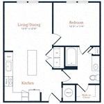 Floor plan for 1 bed, 1 bath, 682 sqft